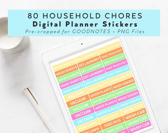 Huishoudelijke klusjes digitale planner stickers | Goodnotes-stickers | Digitale dagboekstickers | Reinigingsstickers | Om stickers te doen