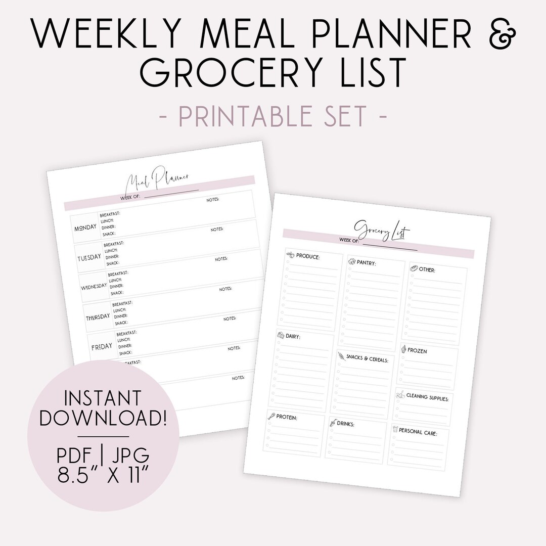 Weekly Meal Planner & Grocery List Printable Bundle | Weekly Meal ...