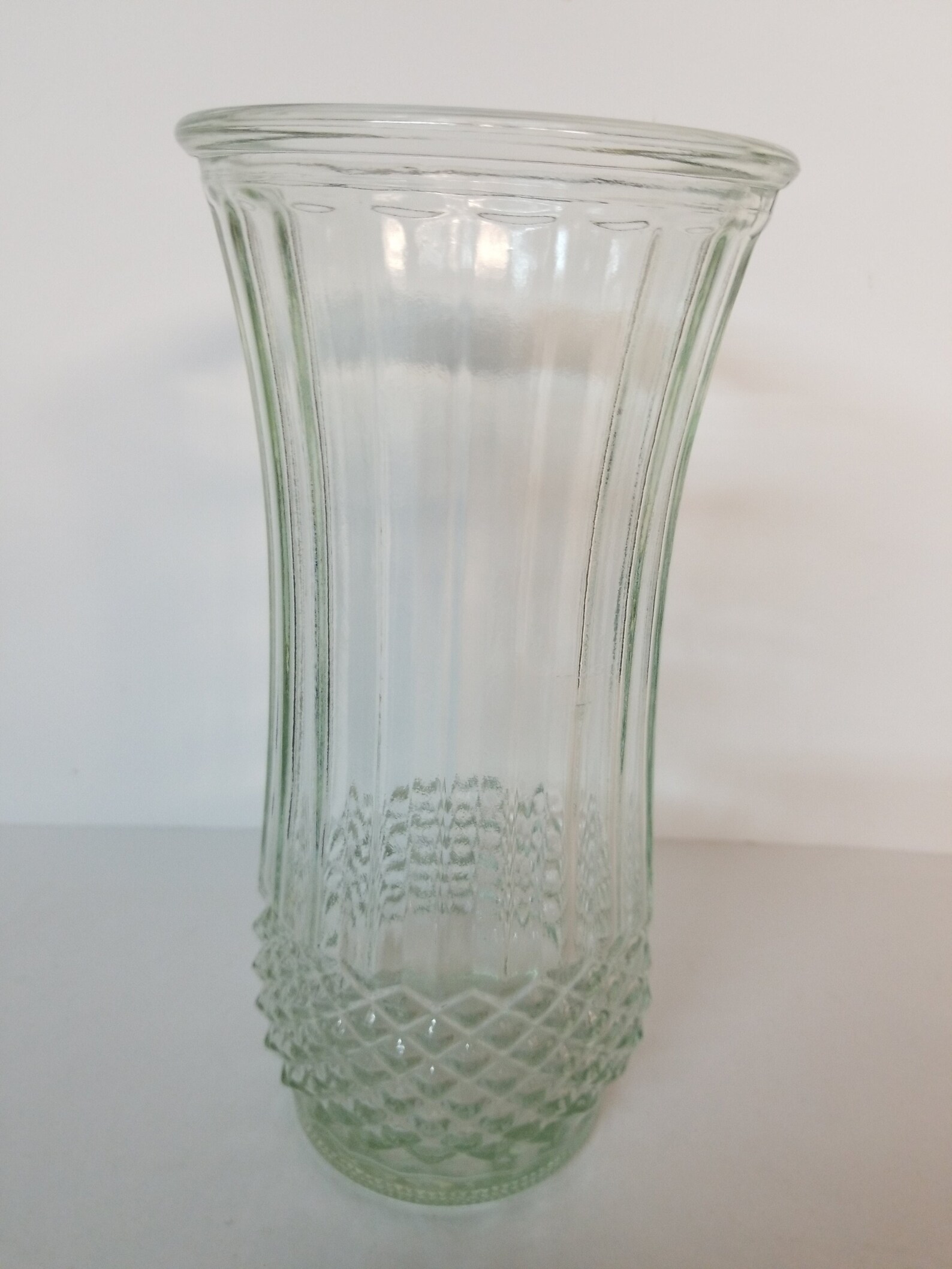 Hoosier Vintage Glass Vase Clear ribbed & Diamond Design Etsy