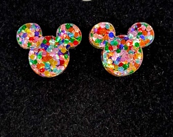 Magical Rainbow Glitter Stud for DIY Earrings Findings Blanks Supplies (2 pair) #164