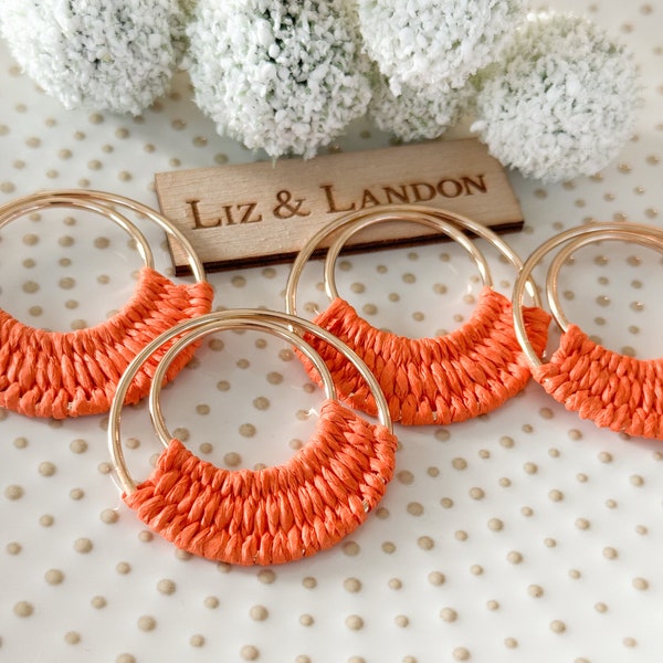 Tangerine Orange Bohemian 1.75” Woven Gold Hoop Earrings Blanks Supplies  (1pair)