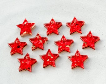 Red Chunky Glitter Acrylic Stars Connectors Findings 1-hole Blanks for Earrings Supplies (2pair)