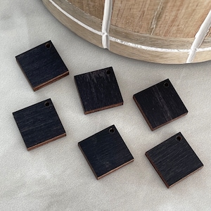 Clearance! Distressed Black .55” Squared Diamond Wooden Findings Blanks Supplies 1-hole (3pair)