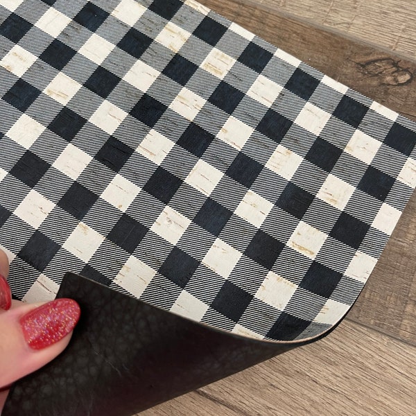 White Buffalo Plaid 8x10 Cowhide Backed Cork Sheets