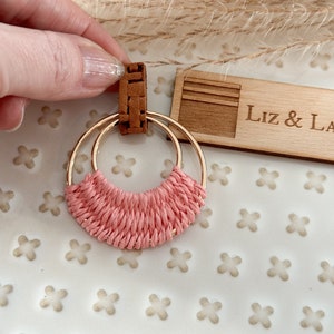 Pink Salmon Bohemian 1.75 Woven Gold Hoop Earrings Blanks Supplies 1pair image 3