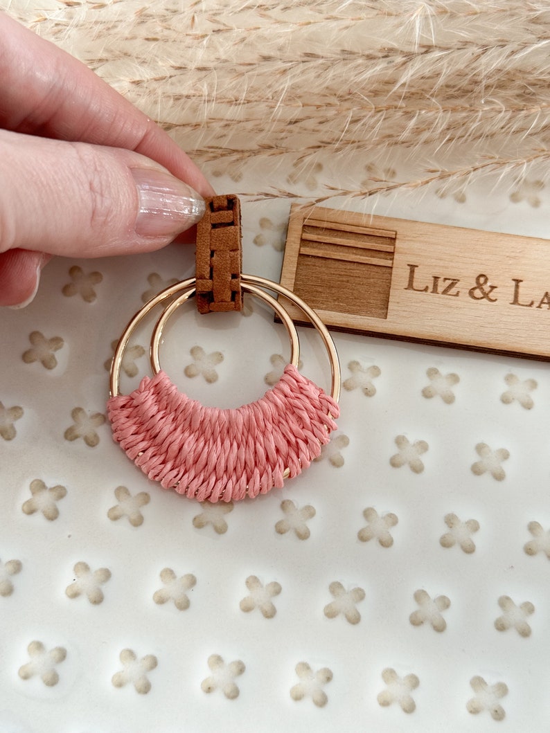 Pink Salmon Bohemian 1.75 Woven Gold Hoop Earrings Blanks Supplies 1pair image 3