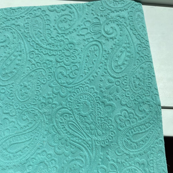 Aqua Paisley 8x10 Embossed Genuine Leather Sheets