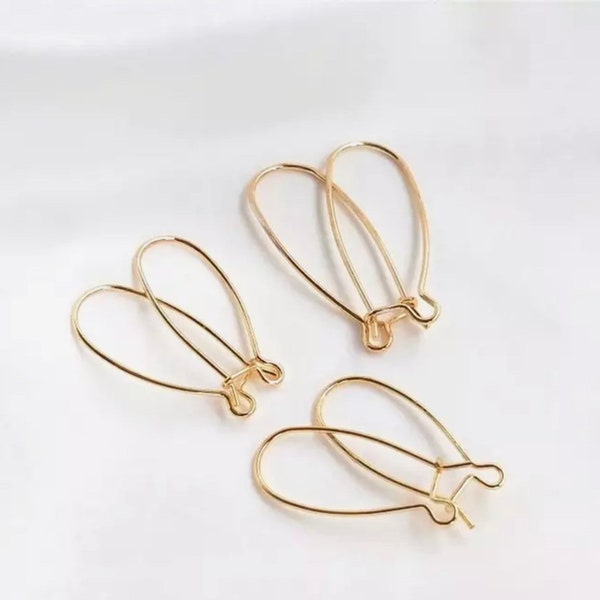 18K Gold Plated Brass 1.25” Kidney Ear Wires (1pair)