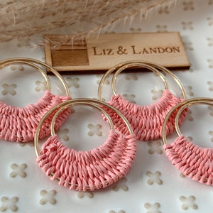 Pink Salmon Bohemian 1.75 Woven Gold Hoop Earrings Blanks Supplies 1pair image 5