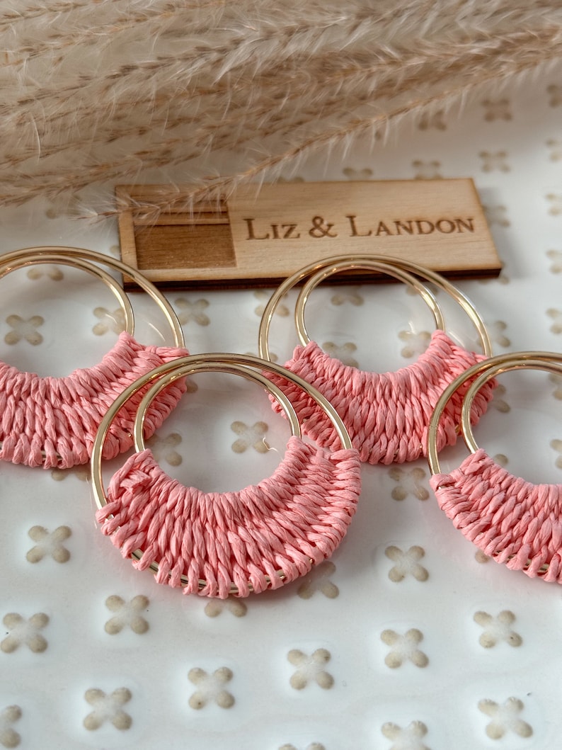 Pink Salmon Bohemian 1.75 Woven Gold Hoop Earrings Blanks Supplies 1pair image 5