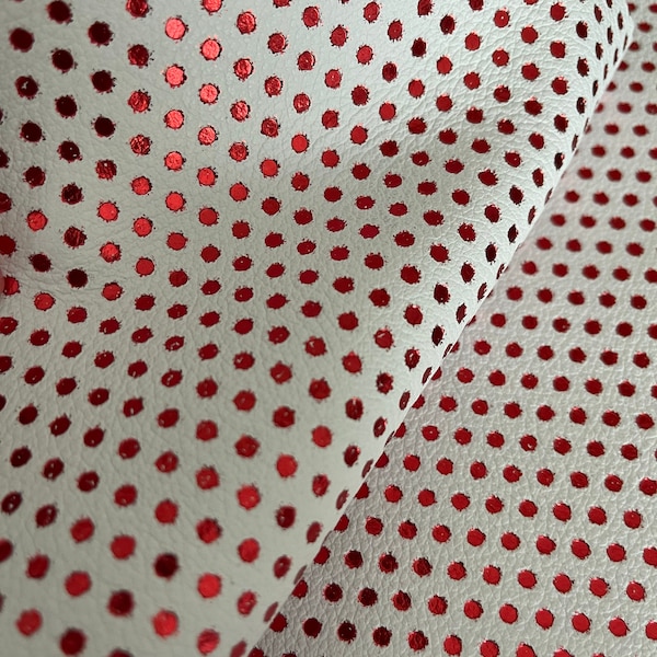 Worn Metallic Red Splatter Polka Dots 8x10 on Genuine Leather