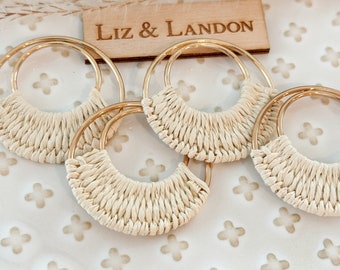 Chiffon Ivory Bohemian 1.75” Woven Gold Hoop Earrings Blanks Supplies  (1pair)