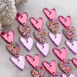 Confection Stacked Acrylic & Glitter Heart Bundle Findings Connectors (1pair)