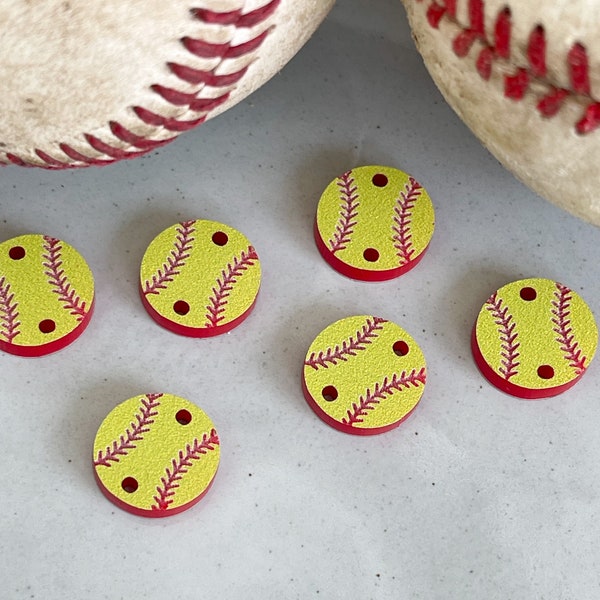 Yellow & Red .55” Engraved Acrylic Softballs Findings Blanks Supplies-2 hole (3 pairs)