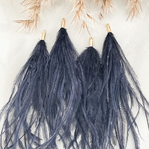 Navy Blue Ostrich Feather Tassels (1pair)