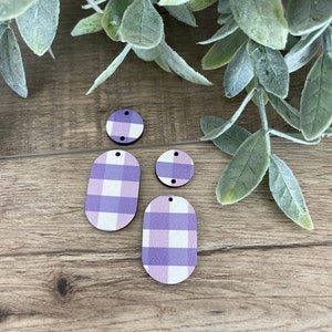 Spring Purple Gingham Wooden 2-Piece Reagan Findings Blanks Supplies (3pairs/12pieces)