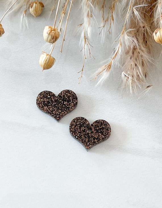 Bronze Glitter Chubby Acrylic Hearts 1-hole (3pair) item#59