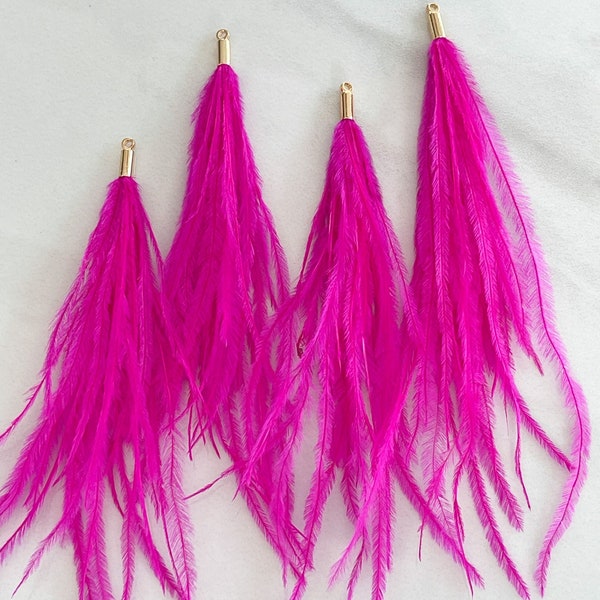 Hot Pink Ostrich Feather Tassels (1pair)