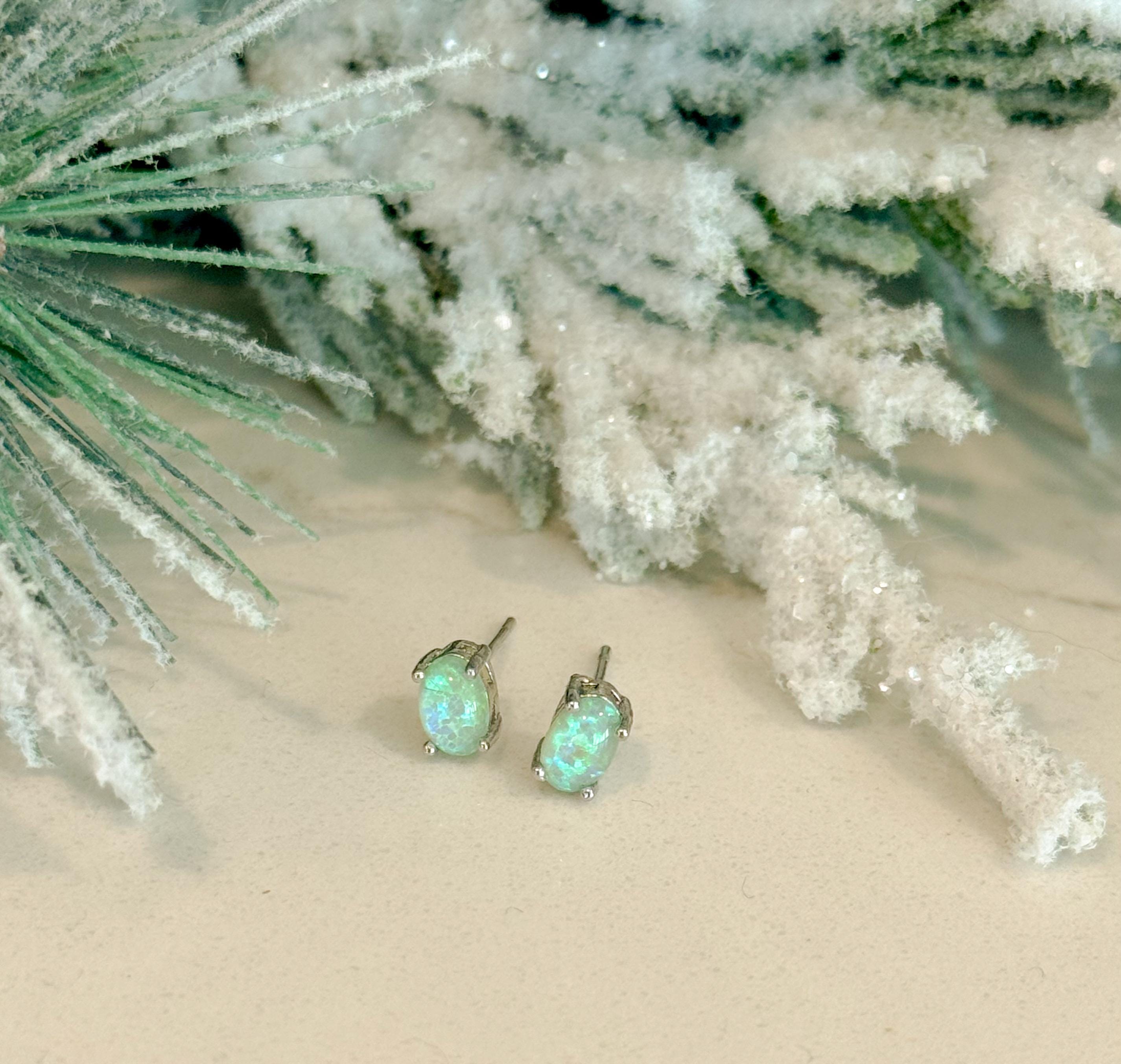 Silver .16” Oval Opal Mint Stud Earrings (1pair)   item#176