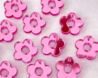 Mirrored Pink Buttercup 1-Hole Findings Connectors (3 pair)