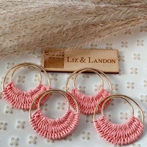 Pink Salmon Bohemian 1.75 Woven Gold Hoop Earrings Blanks Supplies 1pair image 1