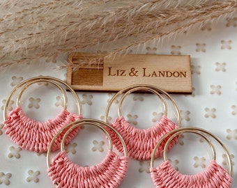 Pink Salmon Bohemian 1.75” Woven Gold Hoop Earrings Blanks Supplies  (1pair)