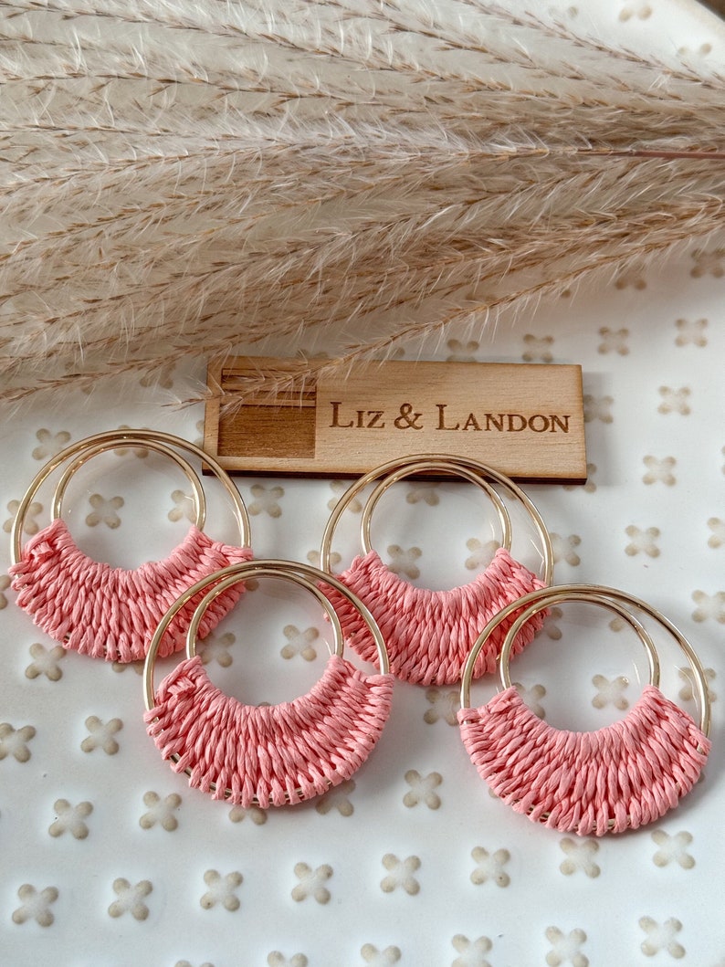 Pink Salmon Bohemian 1.75 Woven Gold Hoop Earrings Blanks Supplies 1pair image 1