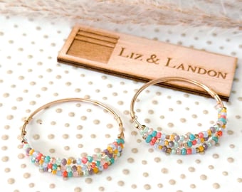 Pastel Glass Beaded 1.60” Hoop Blanks Earrings Supplies  (1pair)