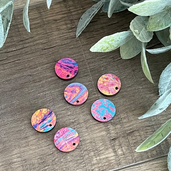 Paint Splash .60” Circle Wooden Findings Blanks Supplies-1 hole (3 pair)