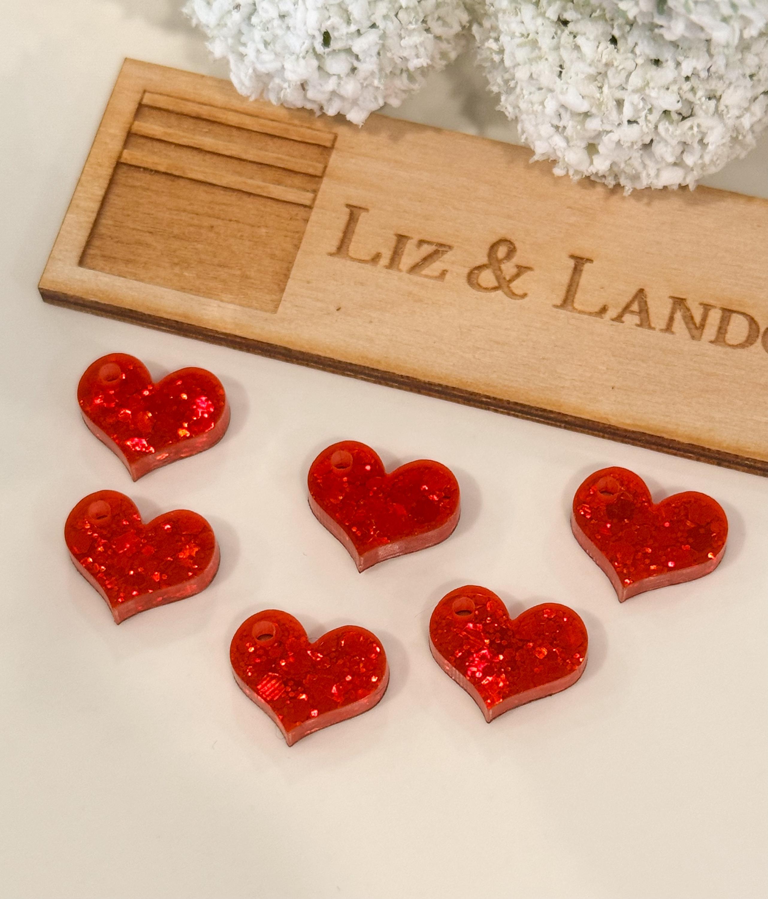 Red Sparkle Acrylic Bubble Heart Findings Earring Supplies 1-Hole (2pair)  item#204