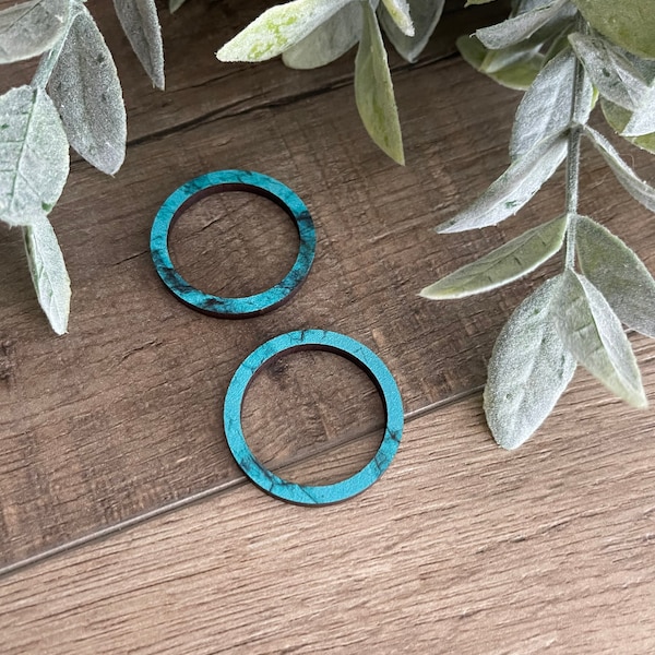 Turquoise Hoops 1” Wooden Findings Blanks (5pairs)