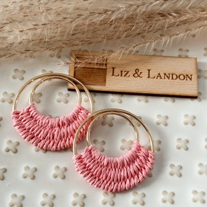 Pink Salmon Bohemian 1.75 Woven Gold Hoop Earrings Blanks Supplies 1pair image 2