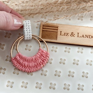 Pink Salmon Bohemian 1.75 Woven Gold Hoop Earrings Blanks Supplies 1pair image 4