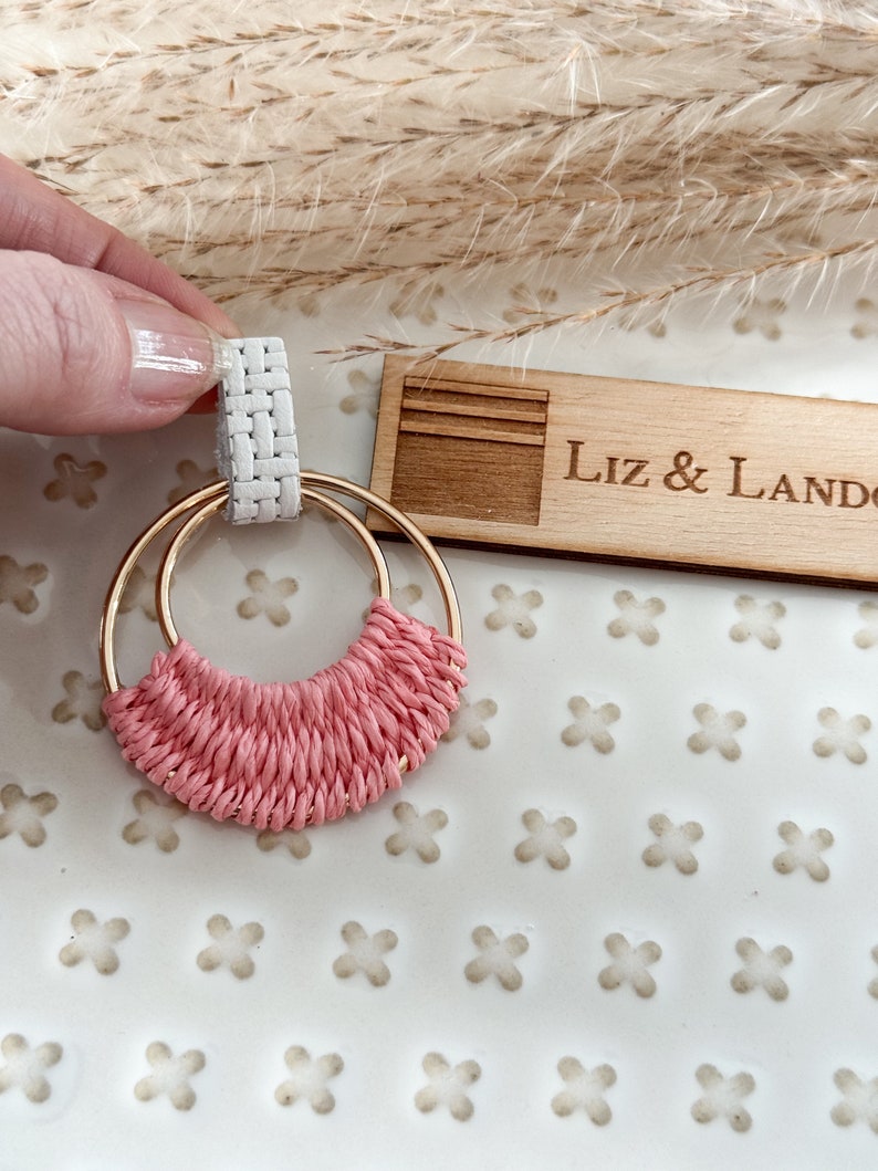 Pink Salmon Bohemian 1.75 Woven Gold Hoop Earrings Blanks Supplies 1pair image 4