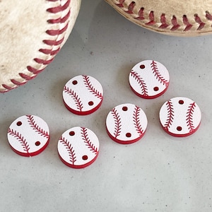 White & Red .55” Engraved Acrylic Baseballs Findings Blanks Supplies-2 hole (3 pairs)