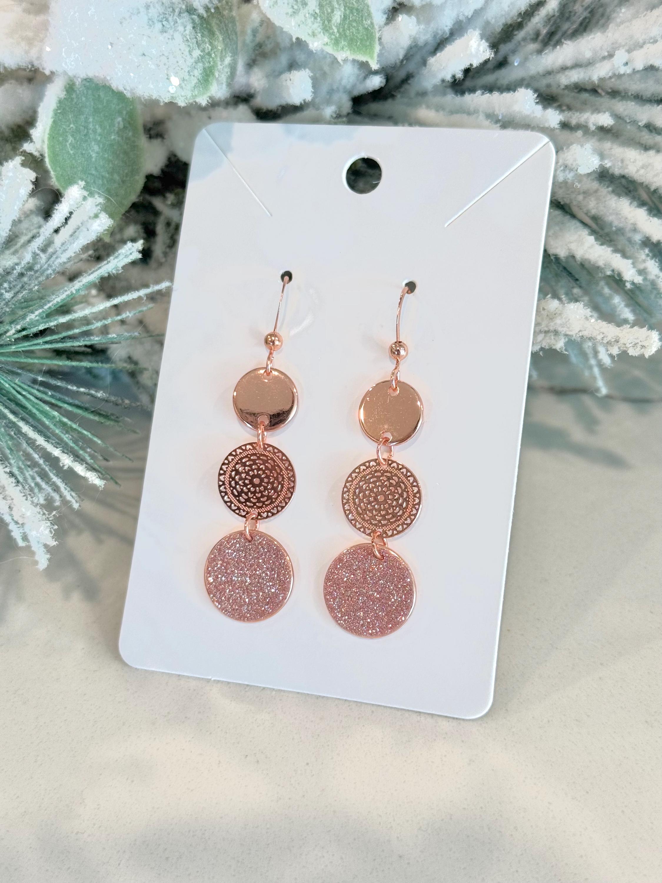 Rose Gold Medallion Drop Earrings (1pair) - Etsy “Cross My Heart” Hoop Gold Black Heart Valentines Date Dangle Gift Cute Earrings main image 0