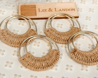 Desert Tan Bohemian 1.75” Woven Gold Hoop Earrings Blanks Supplies  (1pair)