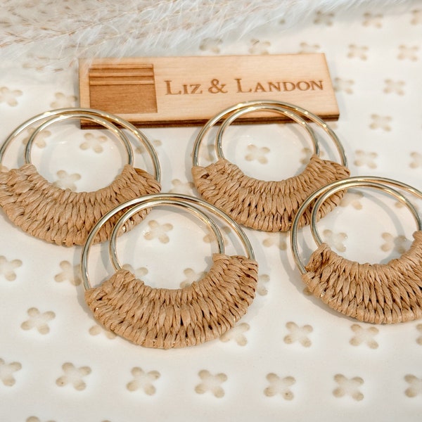 Desert Tan Bohemian 1.75” Woven Gold Hoop Earrings Blanks Supplies  (1pair)
