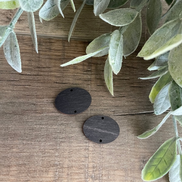 Small Distressed Black Ovals Wooden Findings Blanks Supplies (5pairs)