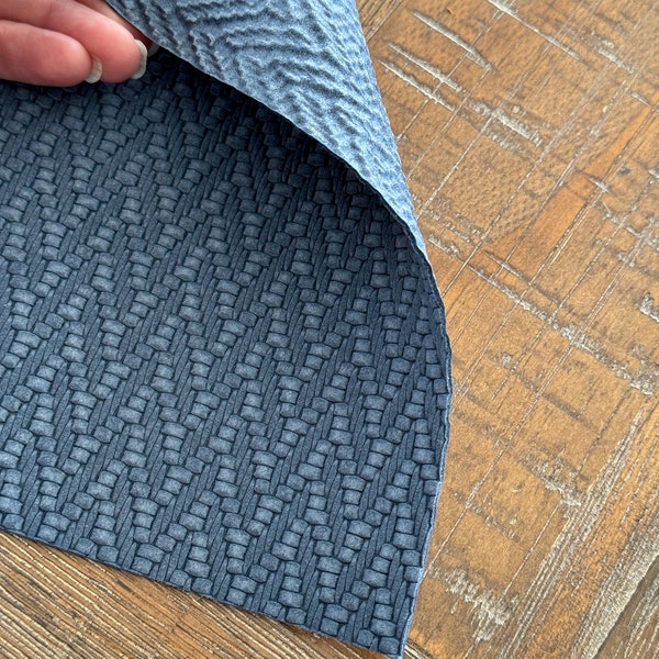 Denim Blue Knit Embossed 8x10 Genuine Suede Leather