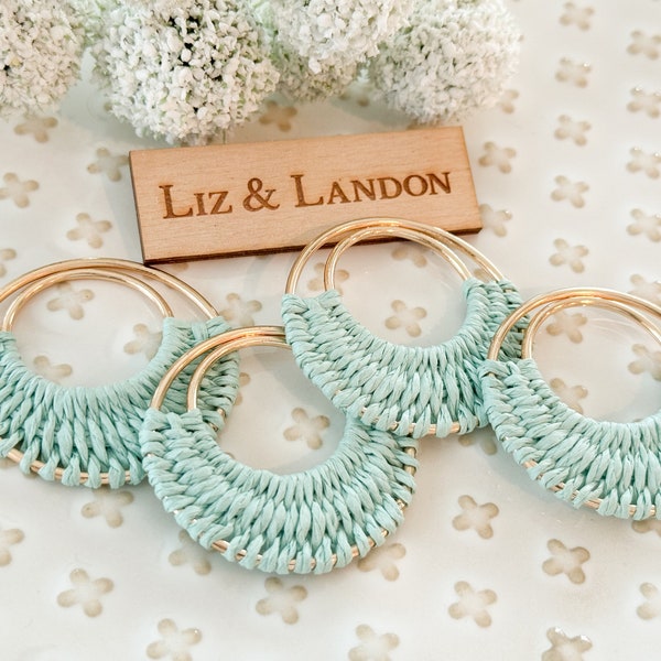 Seafoam Bohemian 1.75” Woven Gold Hoop Earrings Blanks Supplies  (1pair)