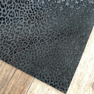 Metallic Black Leopard 8x10 Genuine Leather Suede Sheets
