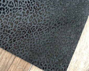 Metallic Black Leopard 8x10 Genuine Leather Suede Sheets