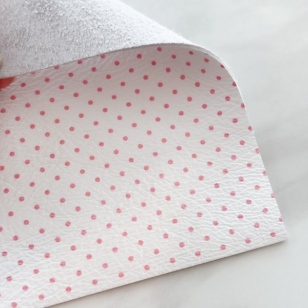White with Baby Pink Polka Dots 8x10 on Genuine Leather Sheets