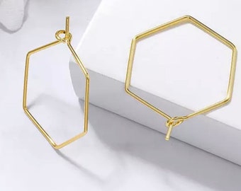 24k Gold Plated 1” Hexagon Hoops (1pair)  item#86