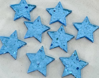 Blue Chunky Glitter Acrylic Stars Connectors Findings 1-hole Blanks Supplies (2 pair)