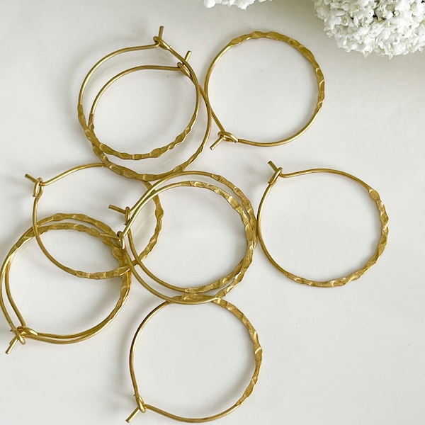 Hammered Raw Brass Hoops 1” Hoops (1pair) item#168