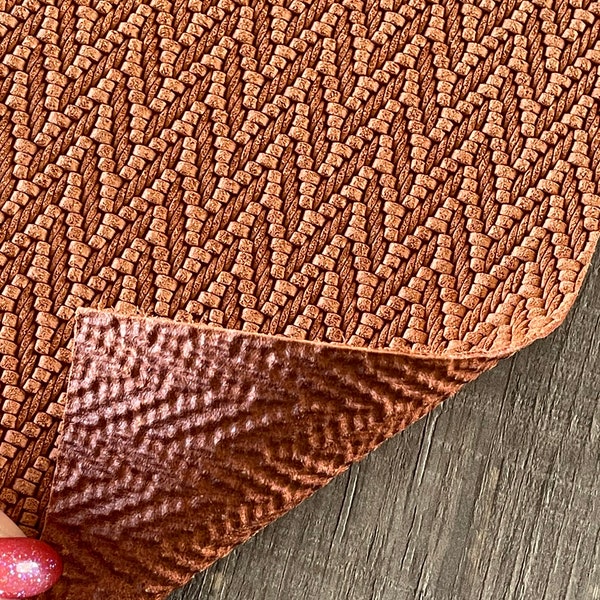 Burnt Sienna Knit Embossed 8x10 Genuine Suede Leather