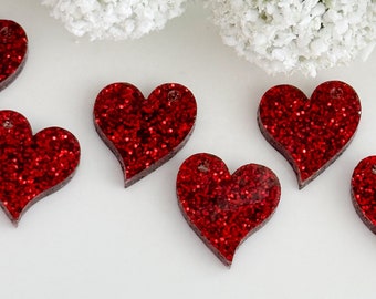 Red Glitter .60” Acrylic Curved Heart Findings Earring Supplies 1-Hole (2pair)  item#39
