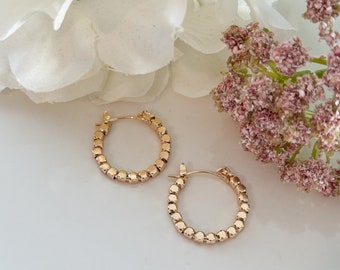 18k Gold Plated .80” Beaded Hoop Earrings (1pair) item#194